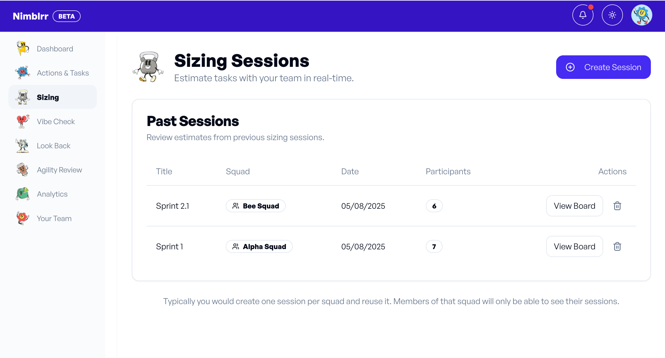 Sizing guide list banner